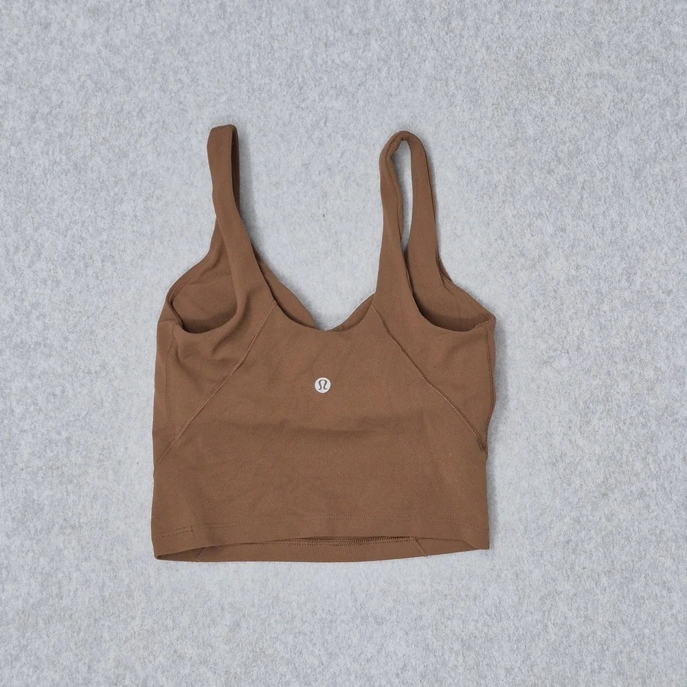 Lululemon Women Top 2 Brown Align Crop Tank‎ Wireless Shelf Bra Pullover